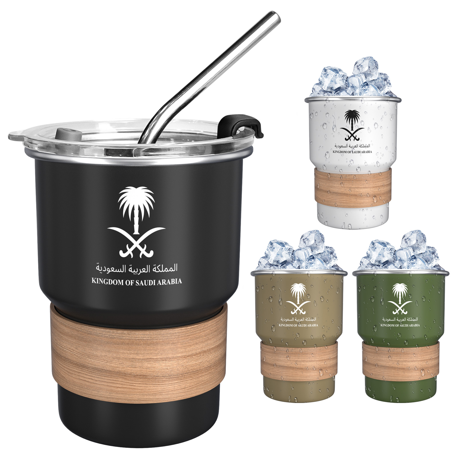 Coffee Tea Name - 500ML สัญลักษณ์แห่งชาติซาอุดีอาระเบียโลโก้แก้วกาแฟถ้วยน้ําสแตนเลสกลางแจ้ง Camping แก้วเบียร์พร้อมฝาปิดฟางสําหรับของขวัญ