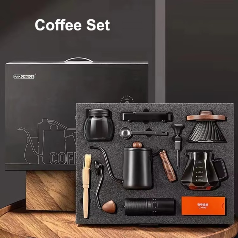 Coffee Tea And Sugar Set - ชุดกาแฟสำหรับเดินทาง 10 ชิ้น ประกอบด้วยเครื่องบดกาแฟแบบมือหมุน ถ้วยกรอง กาแฟดริป