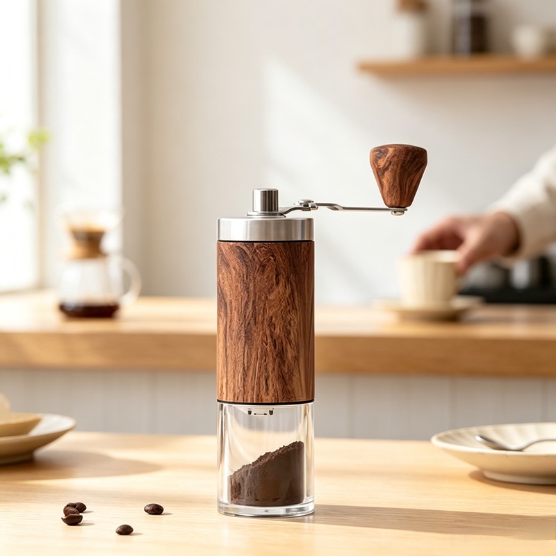 เครื่องบดกาแฟแบบมือหมุนลายไม้แ - Burr Hand Grinder บทวิจารณ์และราคา
