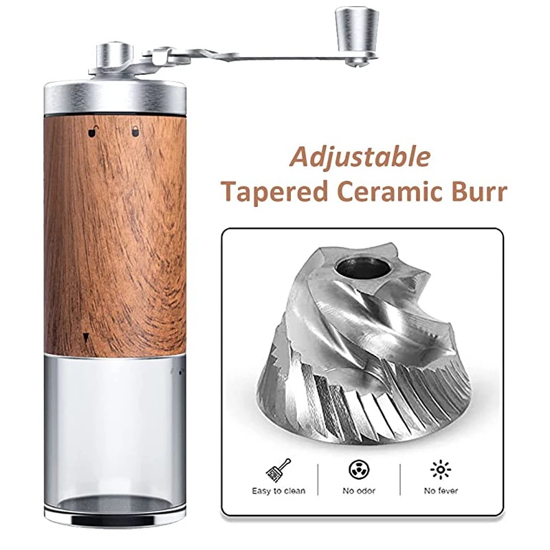 เครื่องบดกาแฟแบบมือหมุนลายไม้แ - Burr Hand Grinder บทวิจารณ์และราคา